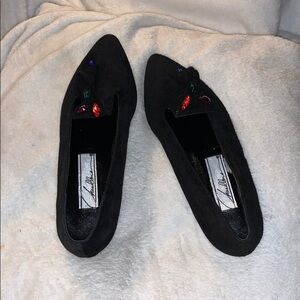 Chandelier Brand Black Suede Flats w/Jewel Accts